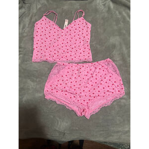 Women's Victoria's Secret Pink Red Heart Pajama Set S